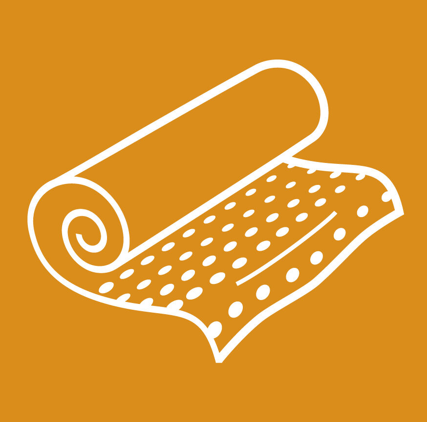 white outline image of a roll of carpet on an orange background