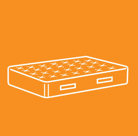 white outline image of a mattress on an orange background