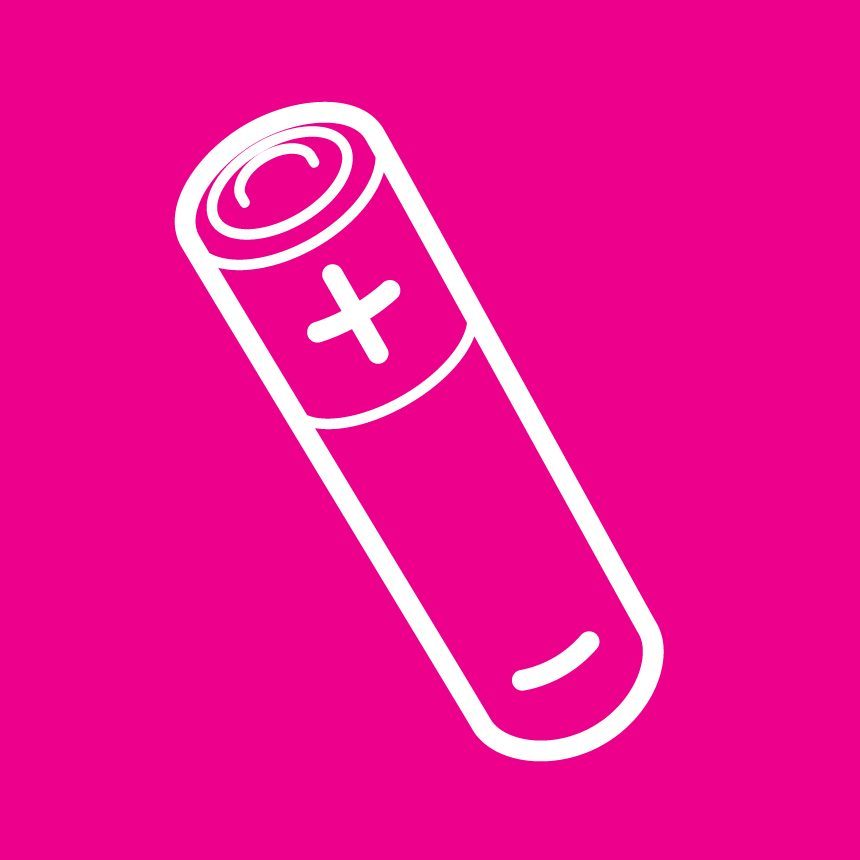 white outline of a battery on a pink background
