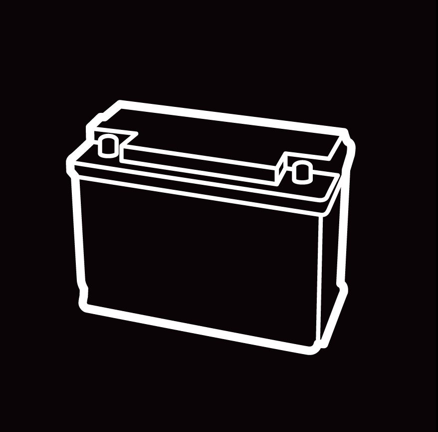 white outline image of a car battery on a black background