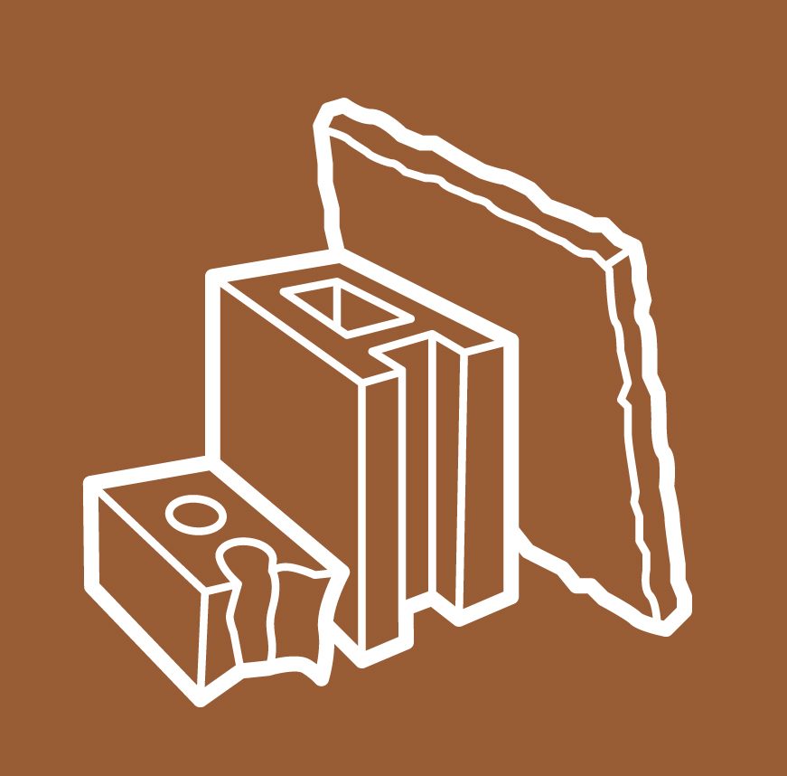 white outline or bricks and a concrete flag on a brown background