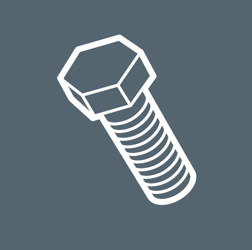 white outline image of a metal screw on a grey background