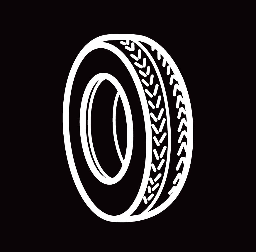 white outline of a tyre on black back ground