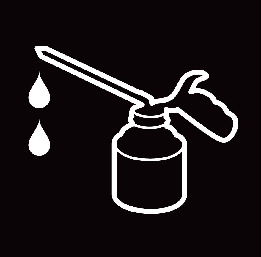 white outline image of a oil can on a black background
