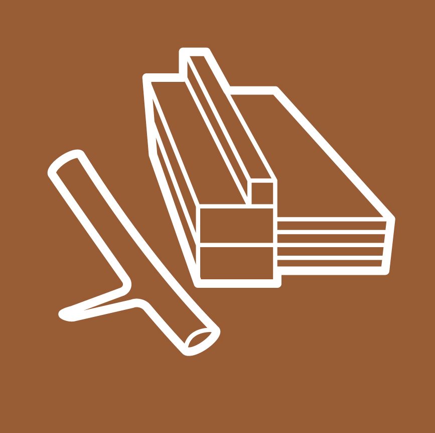 outline image of wood and timber on a brown background