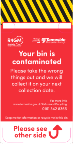 visual description of the tag to be given to contaminated bins