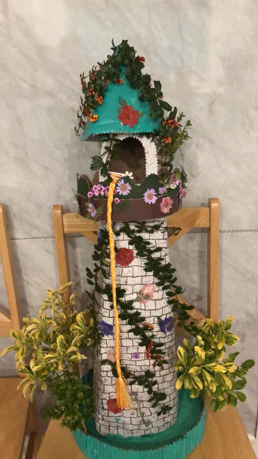 Rapunzel tower out of carboard and foliage