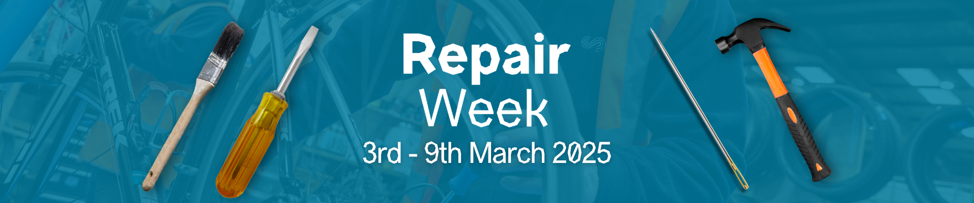 Tools on a blue background. r Repair Week 3rd-9th March 2025
