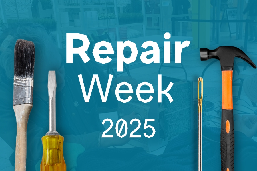 Tools on a blue background. Repair Week 2025