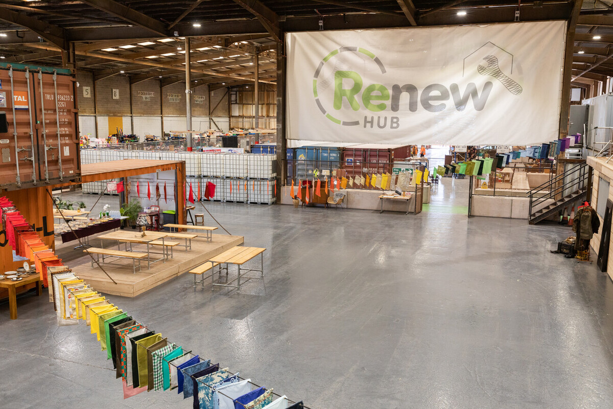 Overview of the Renew Hub facility. Banner with Renew Logo in background.