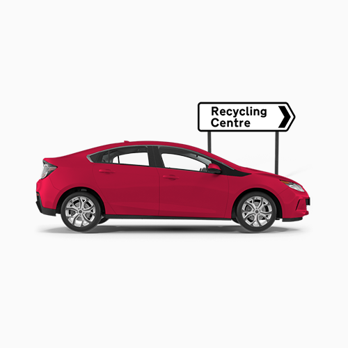 red card and recycling centre sign 